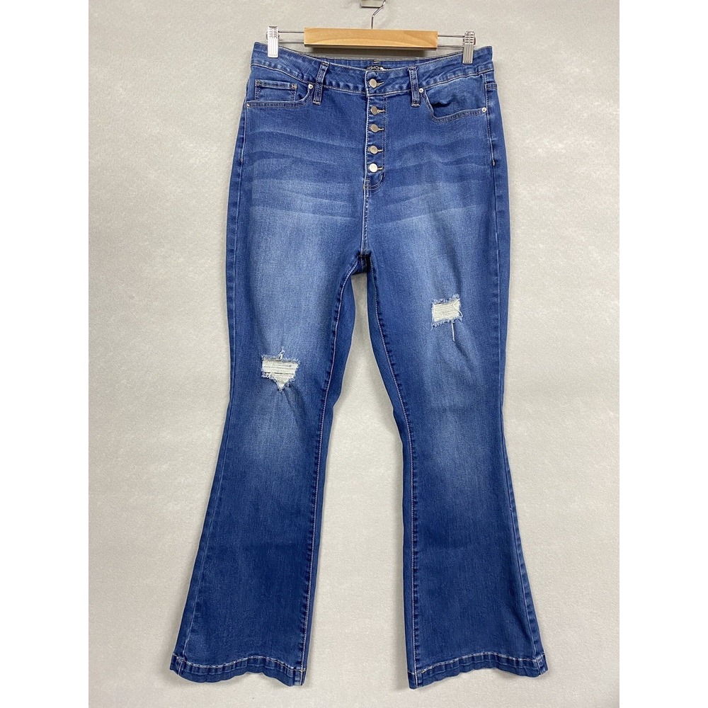 Fashion Nova Womens 16 Jeans Blue High Waisted Button Fly Bell Bottom Flare Y2K